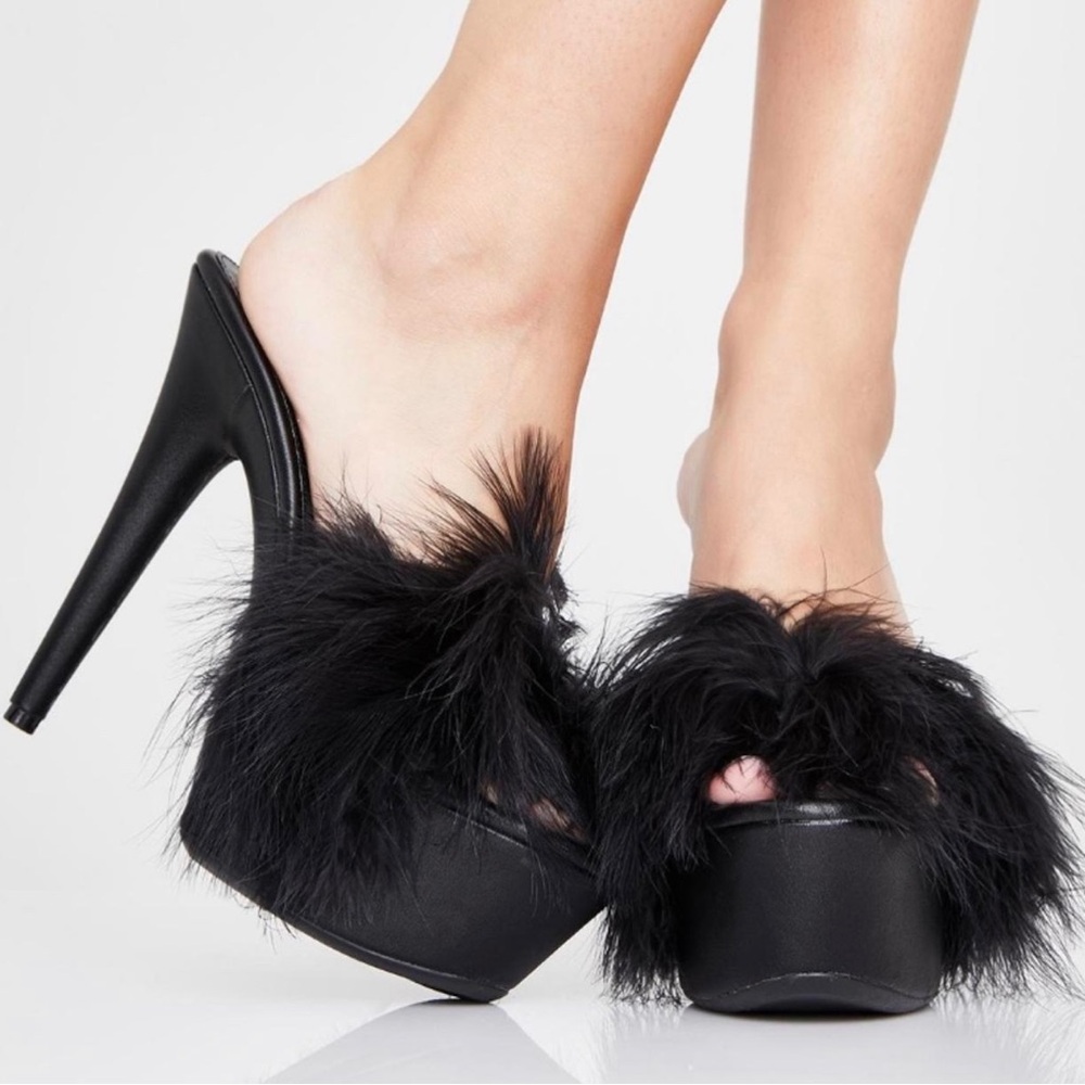 NEW Dolls Kill Current Mood Sinful Money Hunny Black Marabou Stiletto Heels 9